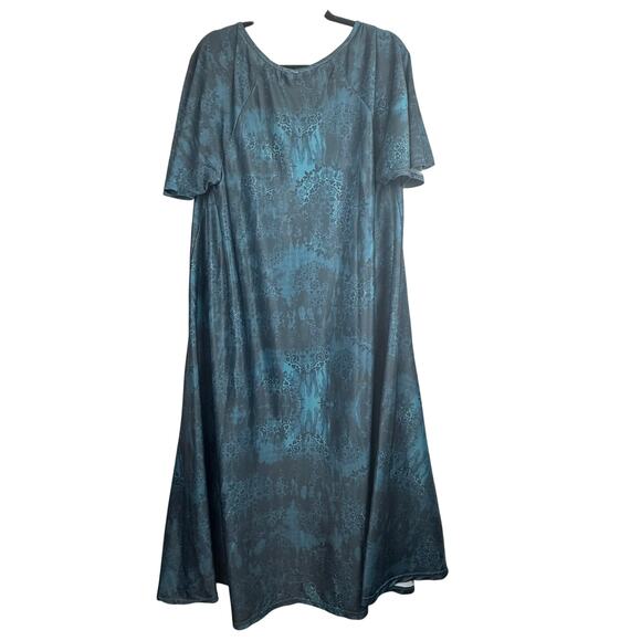 Only Necessities Women’s Plus Dress 18/20 L Blue Teal Boho Print A-Line Midi - Picture 3 of 8